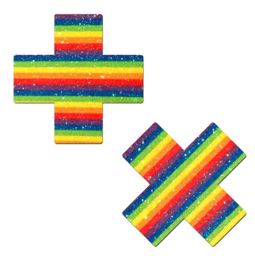 Plus X: Glittering Rainbow Cross Nipple Pasties