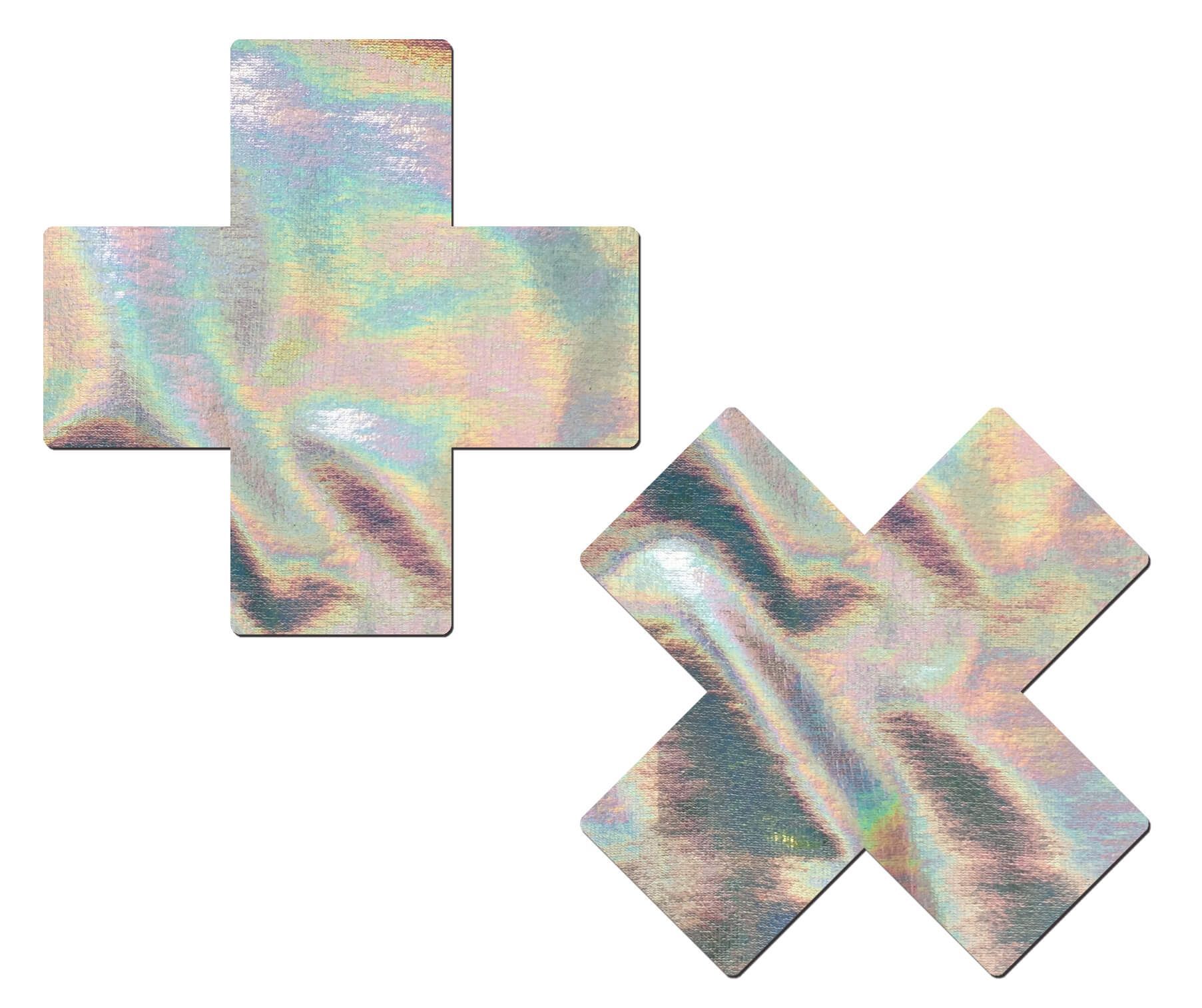 Plus X: Silver Holographic Cross Nipple Pasties