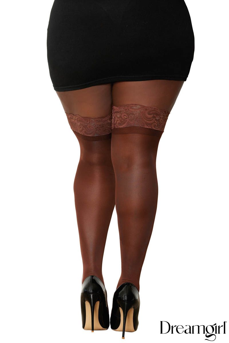 Sheer Thigh High Stockings With Lace Top