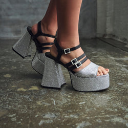 KOI Felicity Crystal Strappy Heels- Silver