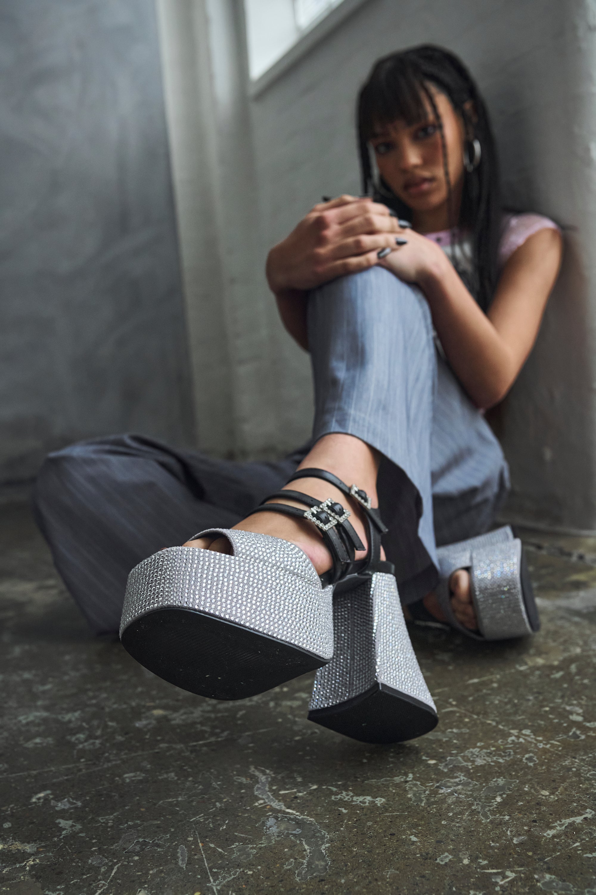KOI Felicity Crystal Strappy Heels- Silver