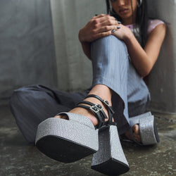 KOI Felicity Crystal Strappy Heels- Silver