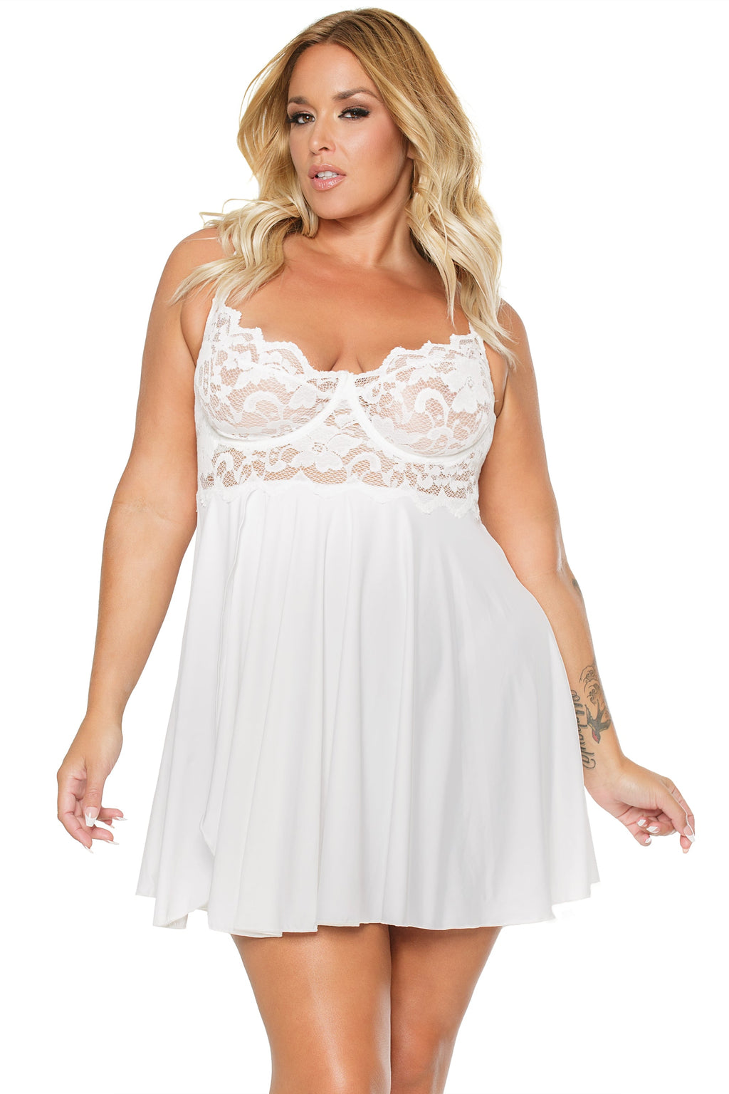 Scallop Stretch Lace Babydoll & Thong