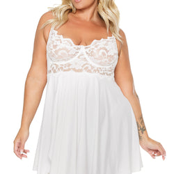 Scallop Stretch Lace Babydoll & Thong