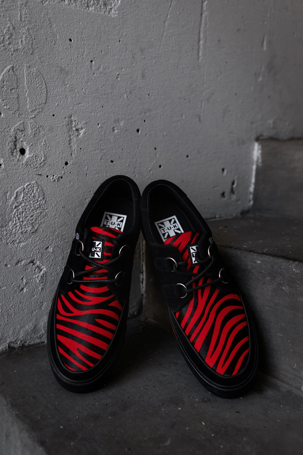 TUK Black & Red Zebra Suede Creeper Sneaker