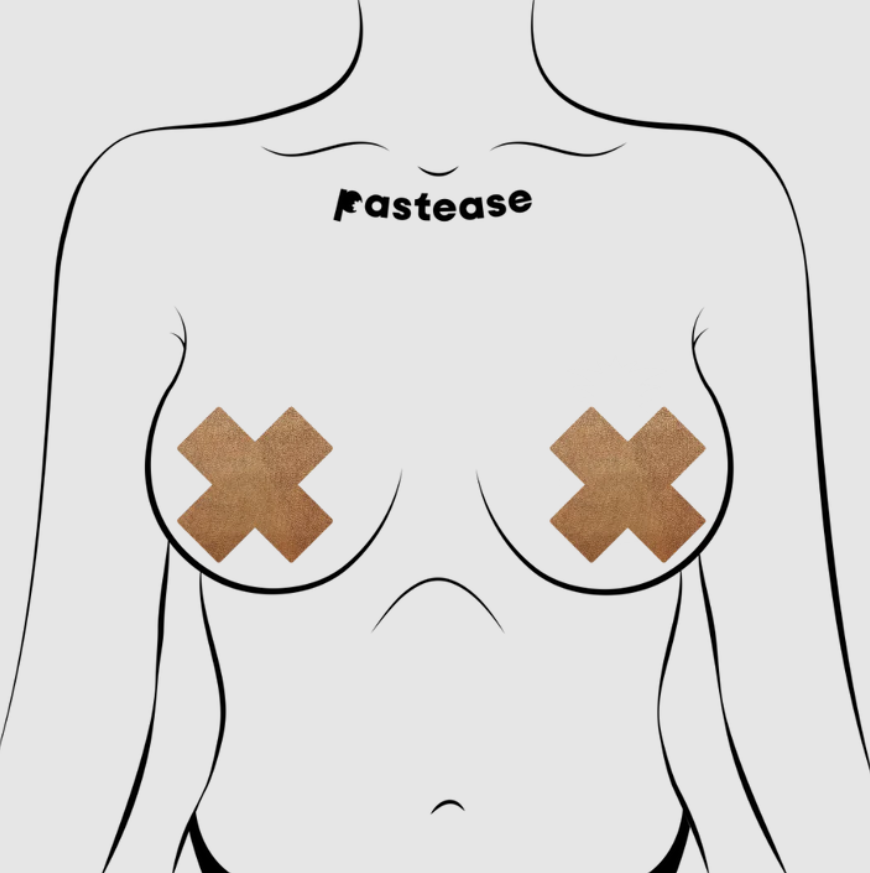 Nipple Pasties: Pastease Plus X: Rose Gold Sequin Cross