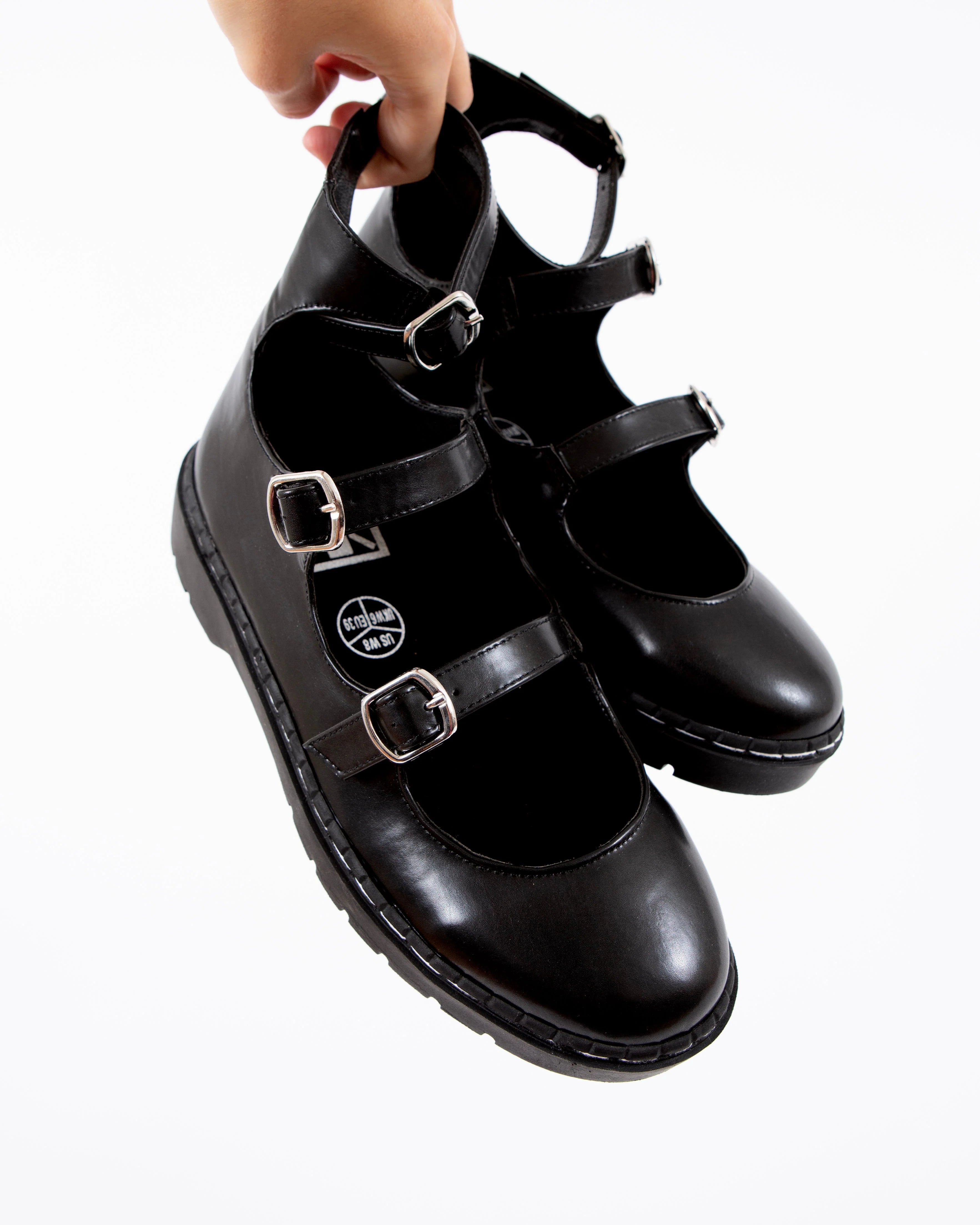 TUK Black calf TUKskin 3 Strap Mary Jane