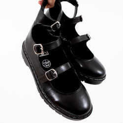 TUK Black calf TUKskin 3 Strap Mary Jane-Clearance