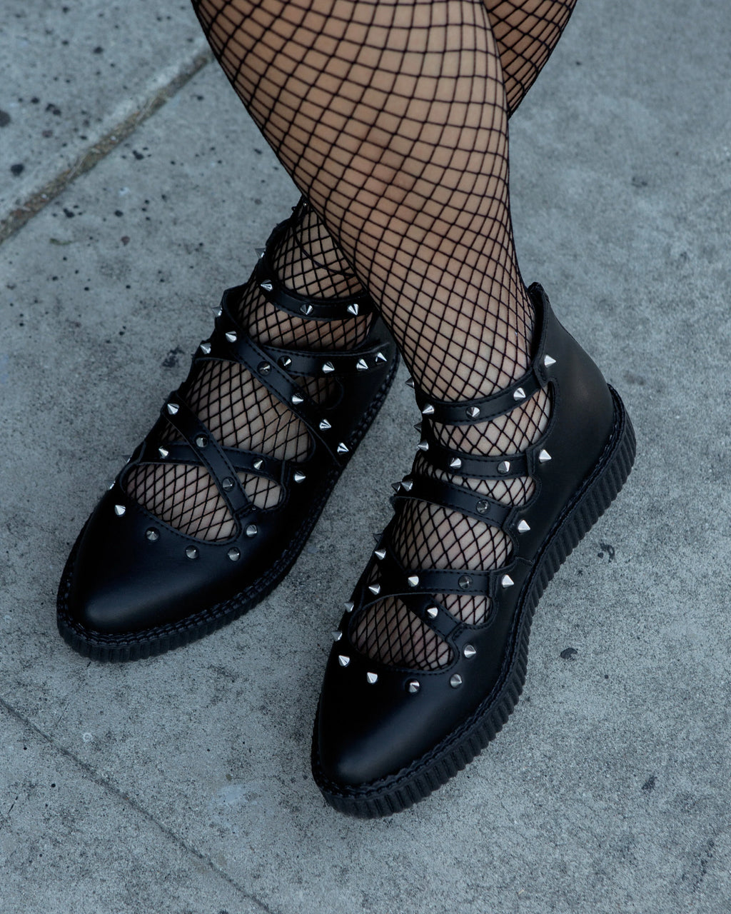 TUK Black Studded Cross Strap Mary Jane