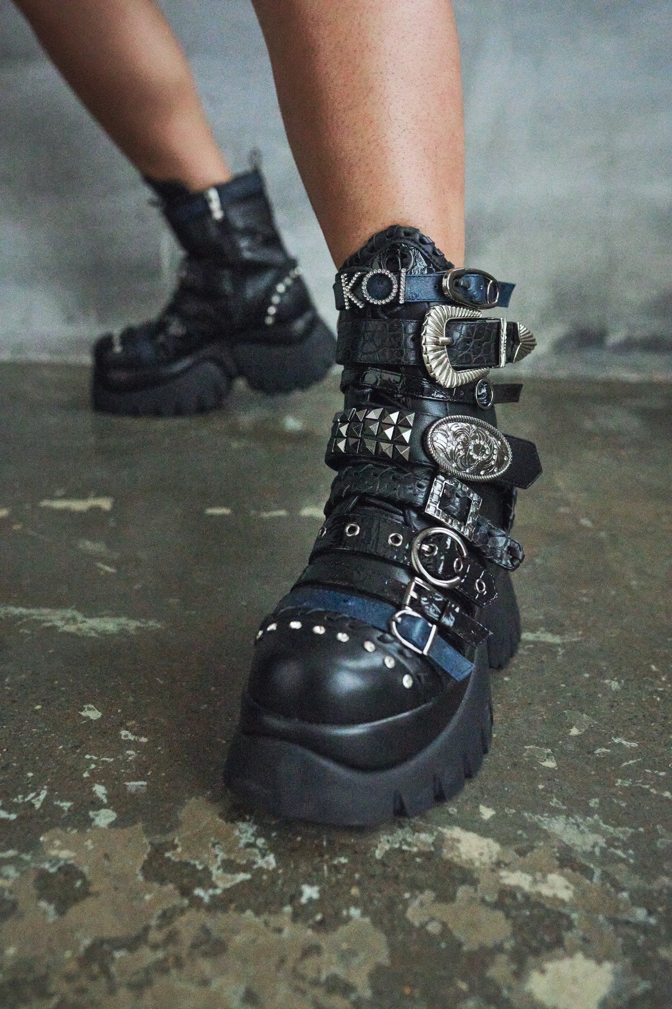 KOI Enchained Belt Monster Boots- Black-Clearance