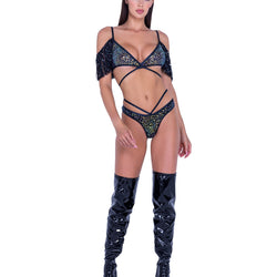 Sequin Fishnet Strappy Shorts
