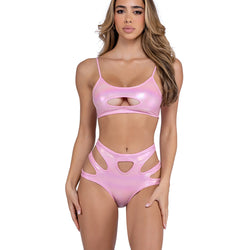 Metallic Iridescent Keyhole Cropped Top