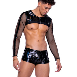 Vinyl with Iridescent Print Long Sleeved Fishnet Top