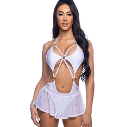 Bedazzled Mesh Mini Skirt with Rhinestone Detail
