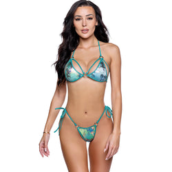 2PC Metallic Print Tie-Side Bikini Set