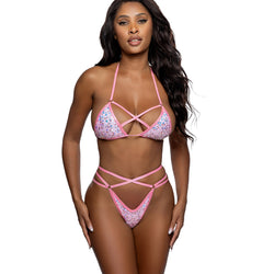 2PC Sequin Strappy Ring Bikini Set