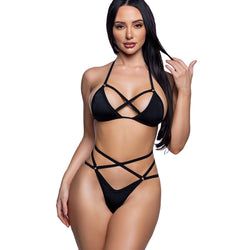 2PC Spandex Strappy Ring Bikini Set