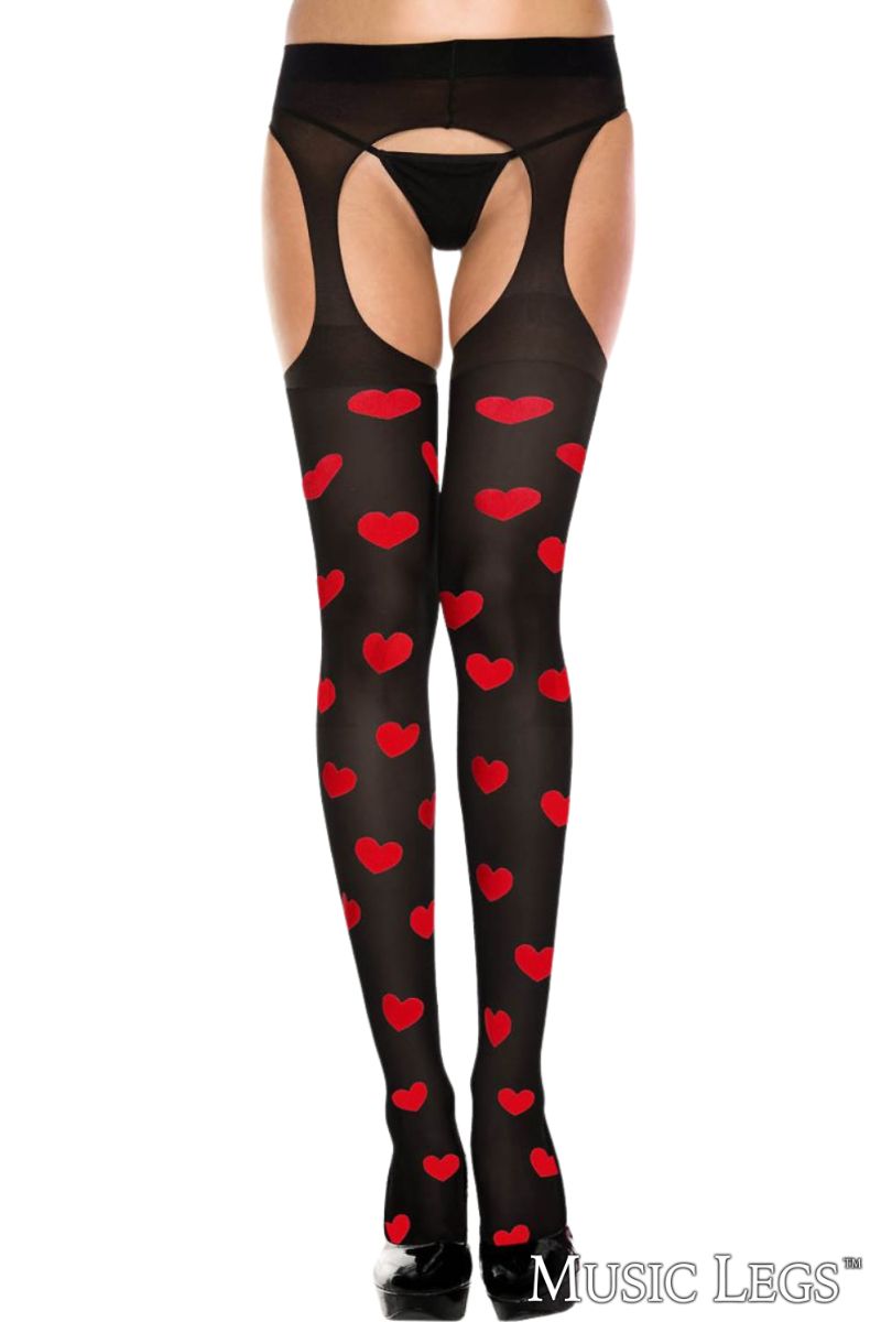 Music Legs Heart Suspender Pantyhose