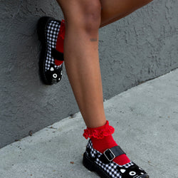 TUK-T2363 Black & White Gingham Kitty Mary Jane