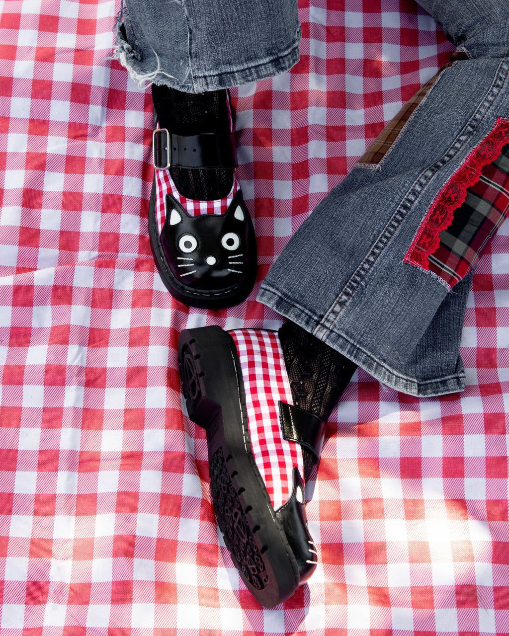 TUK Black & Red Gingham Kitty Mary Jane