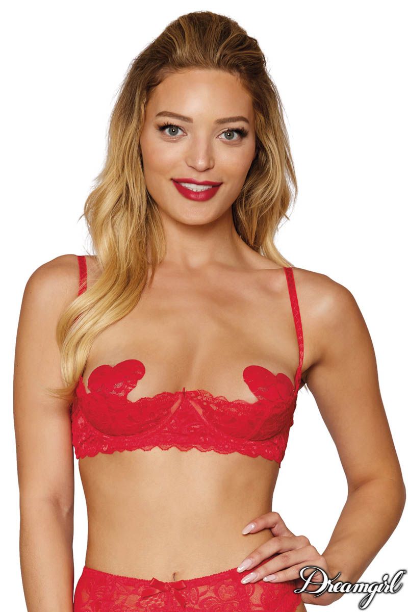 Buy Dreamgirl Women's Plus-Size Scalloped Lace Open-Cup Underwire Bra,  Red,44 at