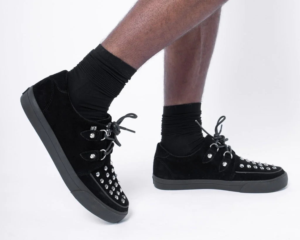 TUK Black Suede Studded D-Ring Sneaker-Clearance