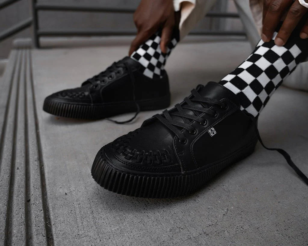 TUK Black Leather Lace-Up Creeper Sneaker