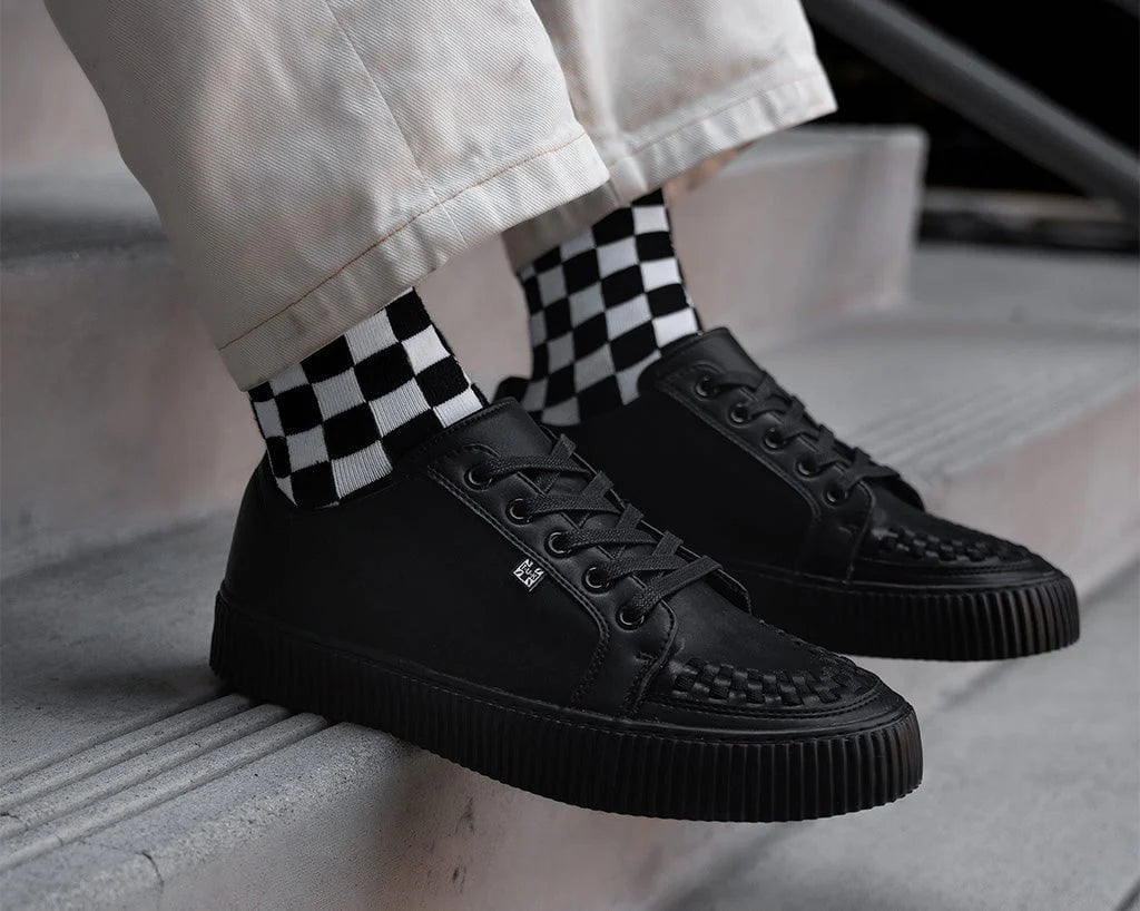 TUK Black Leather Lace-Up Creeper Sneaker