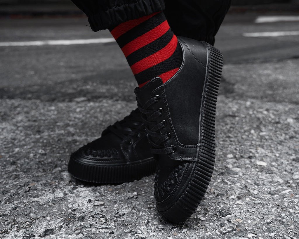 TUK Black Leather Lace-Up Creeper Sneaker