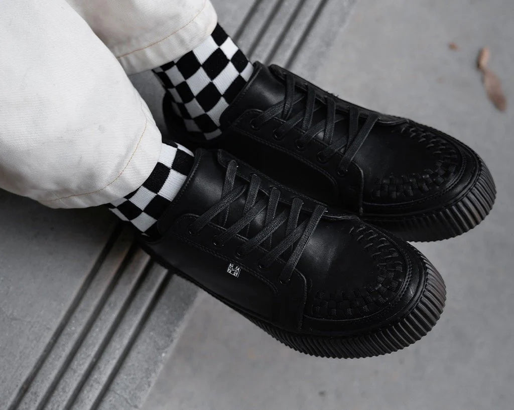 TUK Black Leather Lace-Up Creeper Sneaker