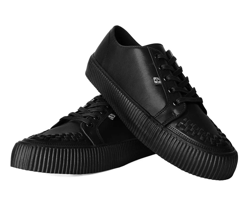 TUK Black Leather Lace-Up Creeper Sneaker