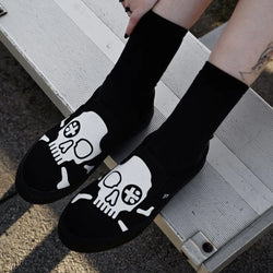 TUK-A3352 Black Skull Canvas Slip-On Sneaker