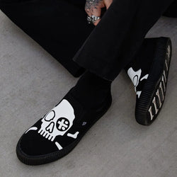 TUK-A3352 Black Skull Canvas Slip-On Sneaker