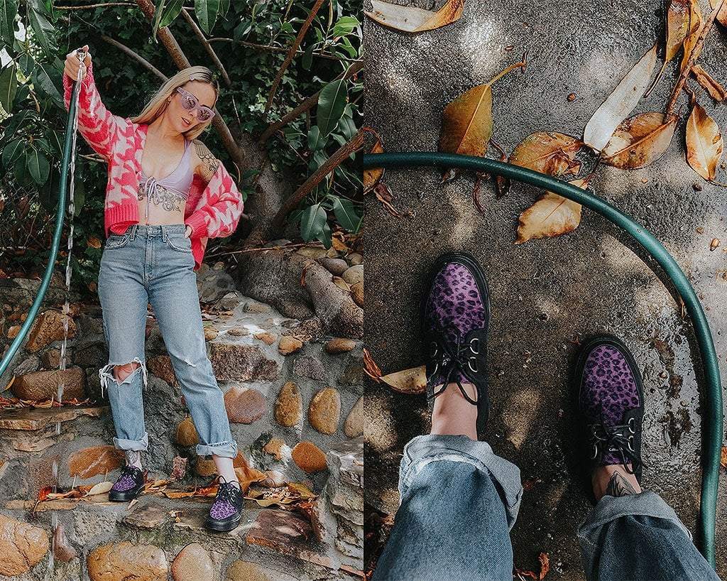 TUK Black & Purple Leopard D-Ring Sneaker