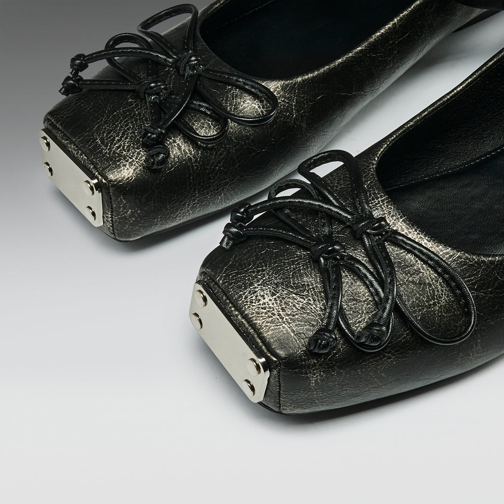 KOI Blithe Metal Toe Ballet Flats- Cracked Grey