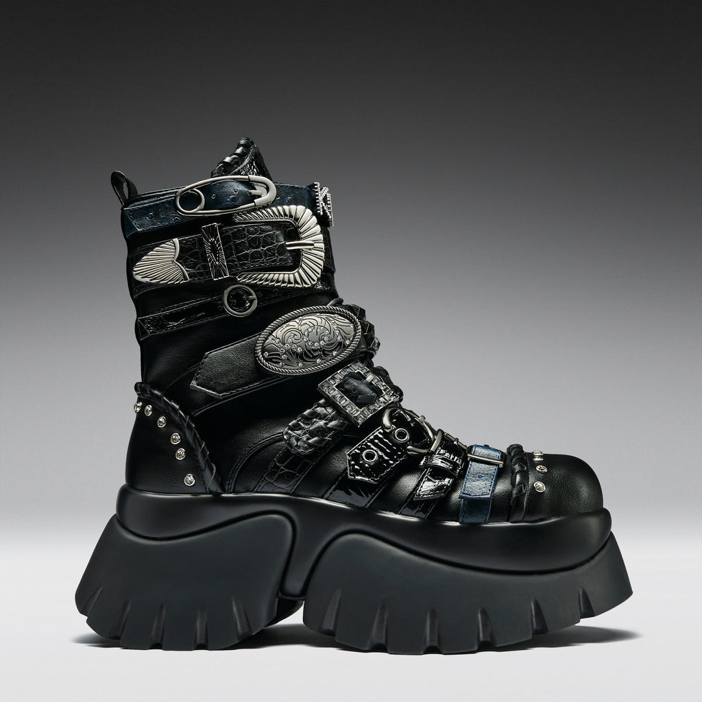 KOI Enchained Belt Monster Boots- Black-Clearance