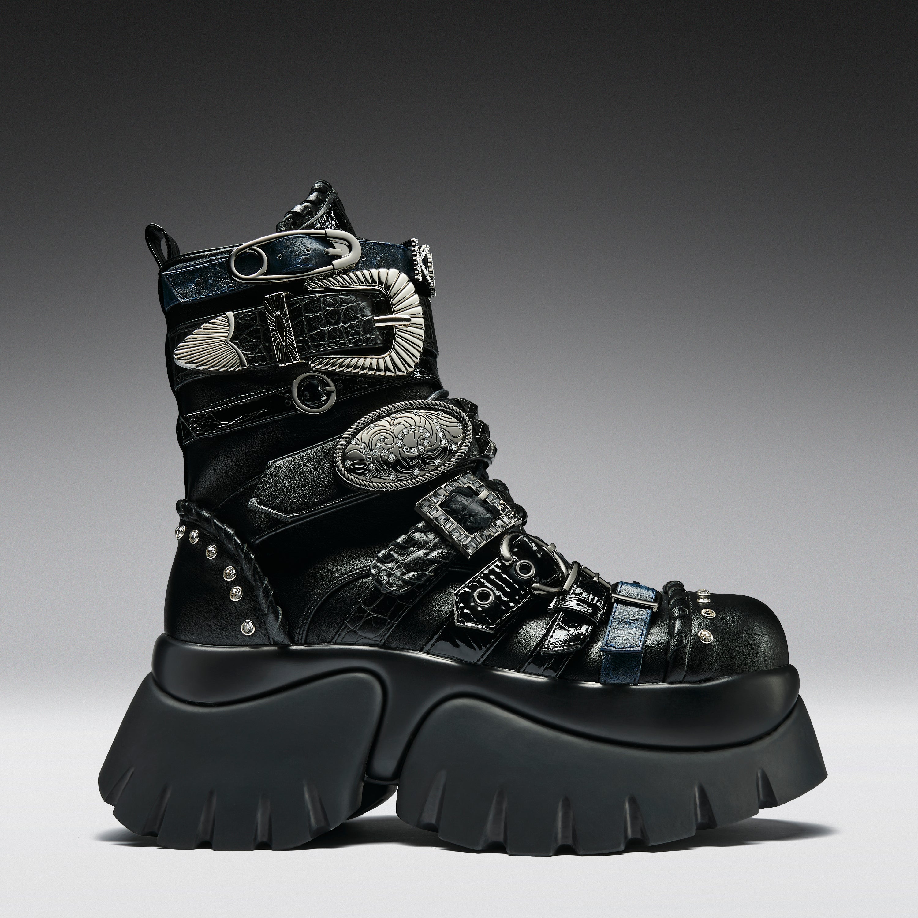 KOI Enchained Belt Monster Boots- Black-Clearance
