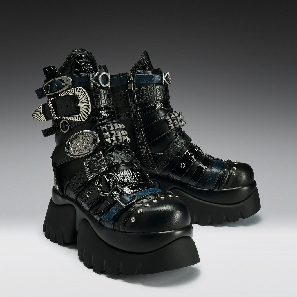 KOI Enchained Belt Monster Boots- Black-Clearance
