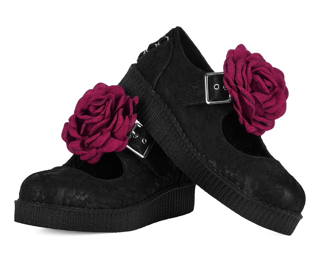 TUK Black TUKskin Flower Lace Viva Low Mary Jane