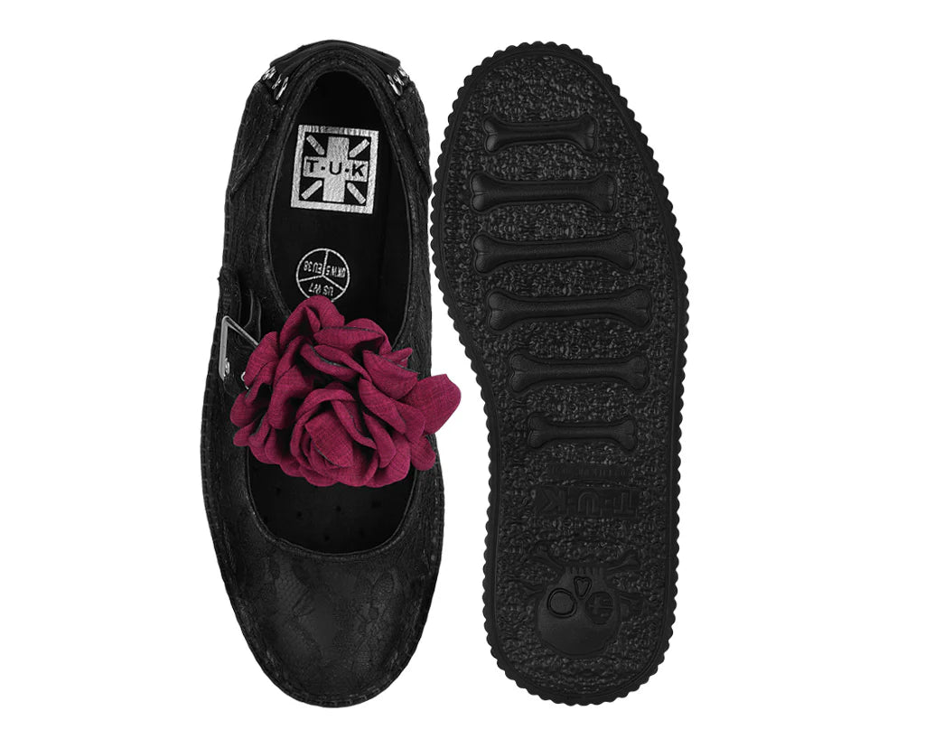 TUK Black TUKskin Flower Lace Viva Low Mary Jane
