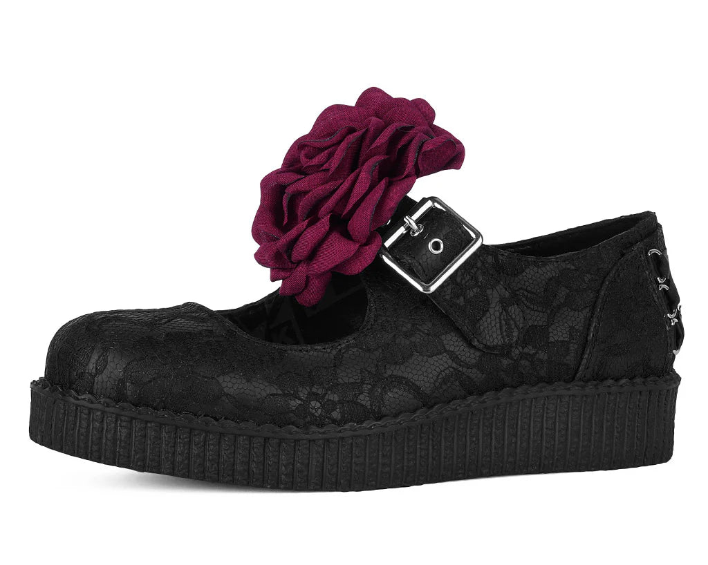 TUK Black TUKskin Flower Lace Viva Low Mary Jane