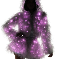 Light-Up Lurex Shag Hooded Cropped Jacket