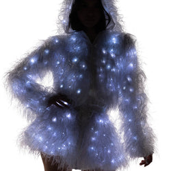 Light-Up Lurex Shag Hooded Cropped Jacket