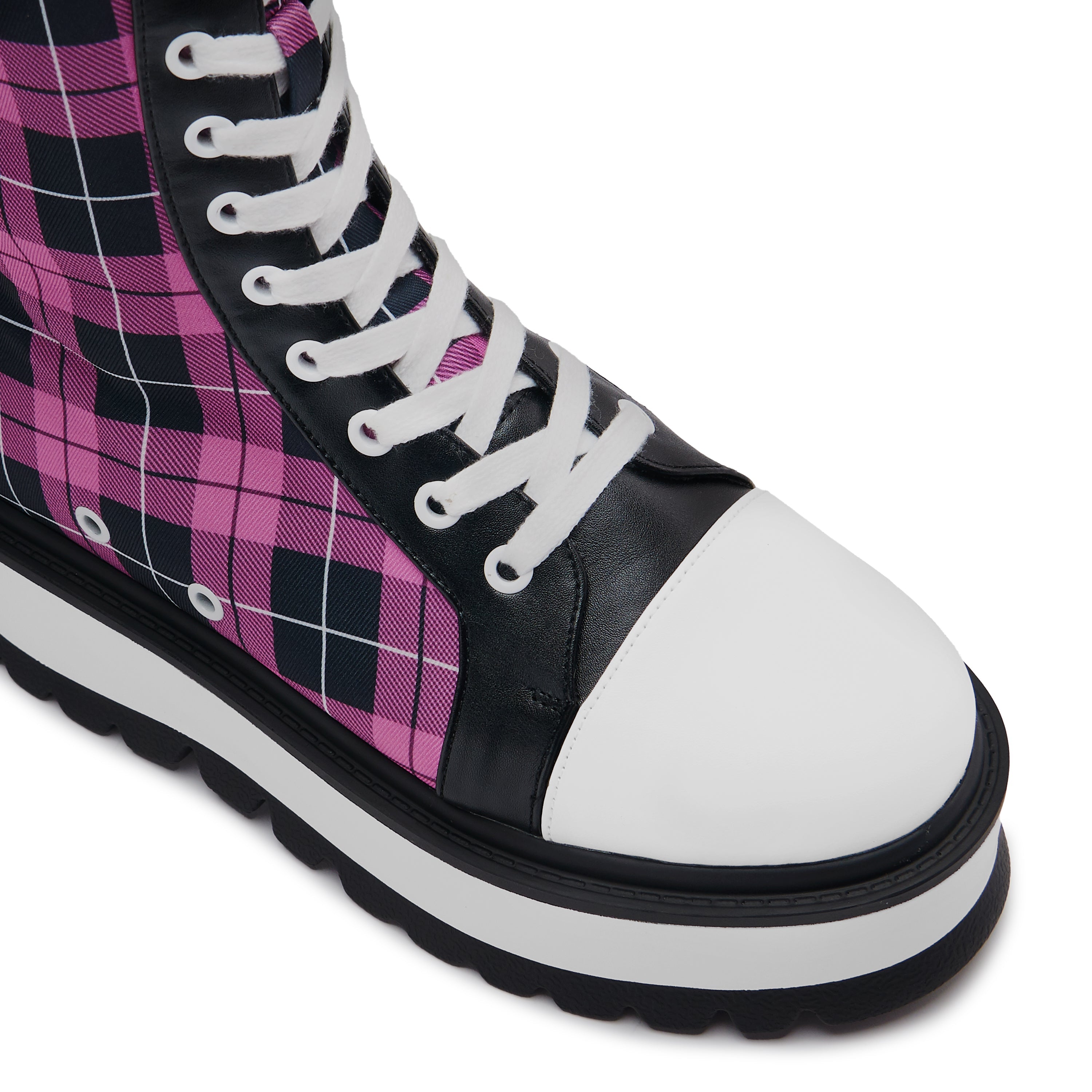 KOI Irrelevant Long Platform Boots - Pink Check
