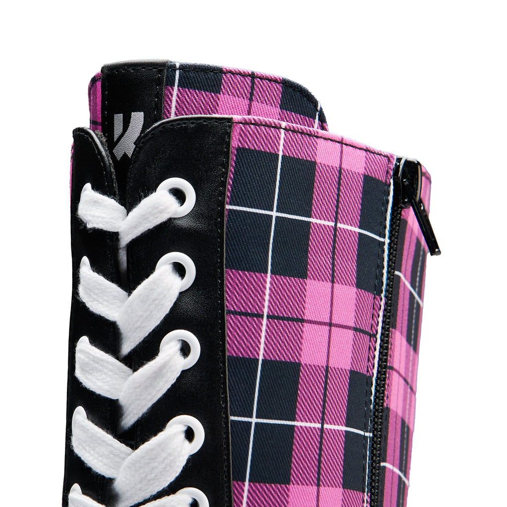 KOI Irrelevant Long Platform Boots - Pink Check