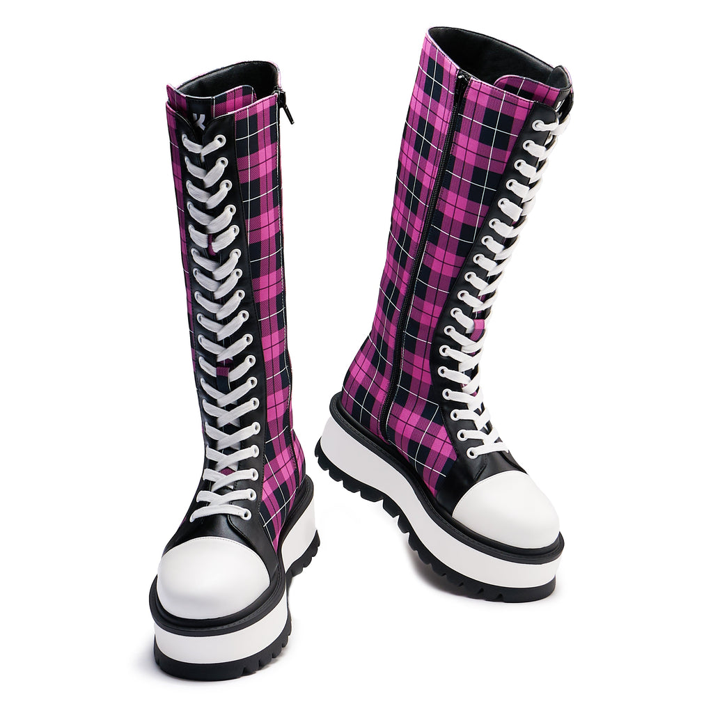 KOI Irrelevant Long Platform Boots - Pink Check