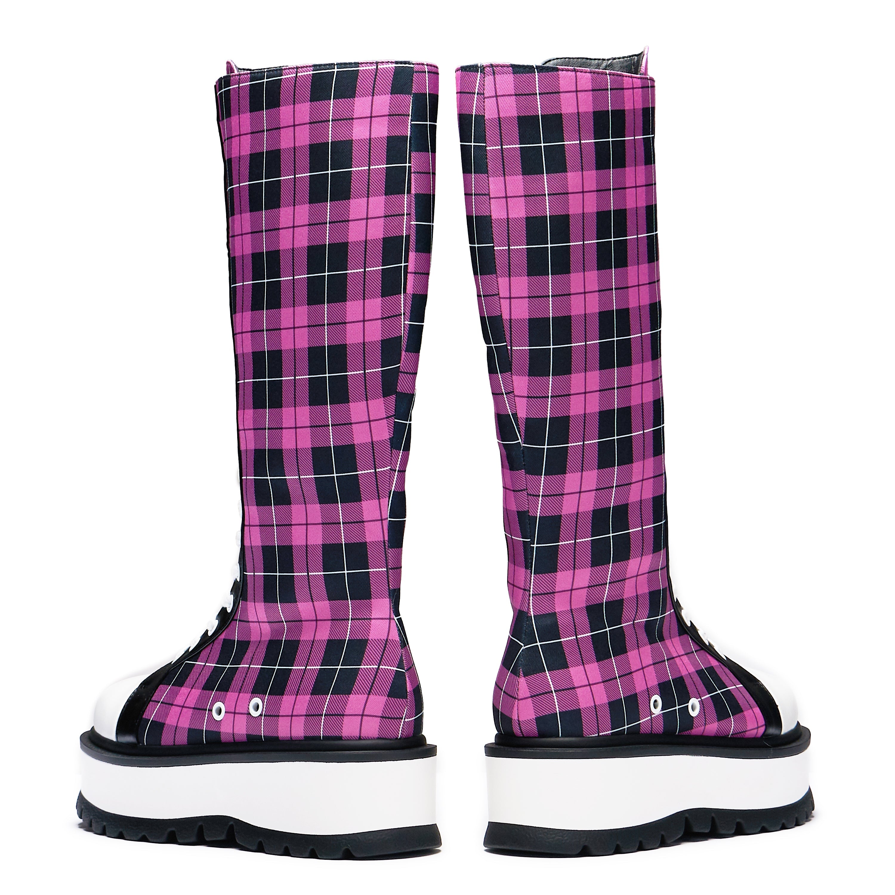 KOI Irrelevant Long Platform Boots - Pink Check