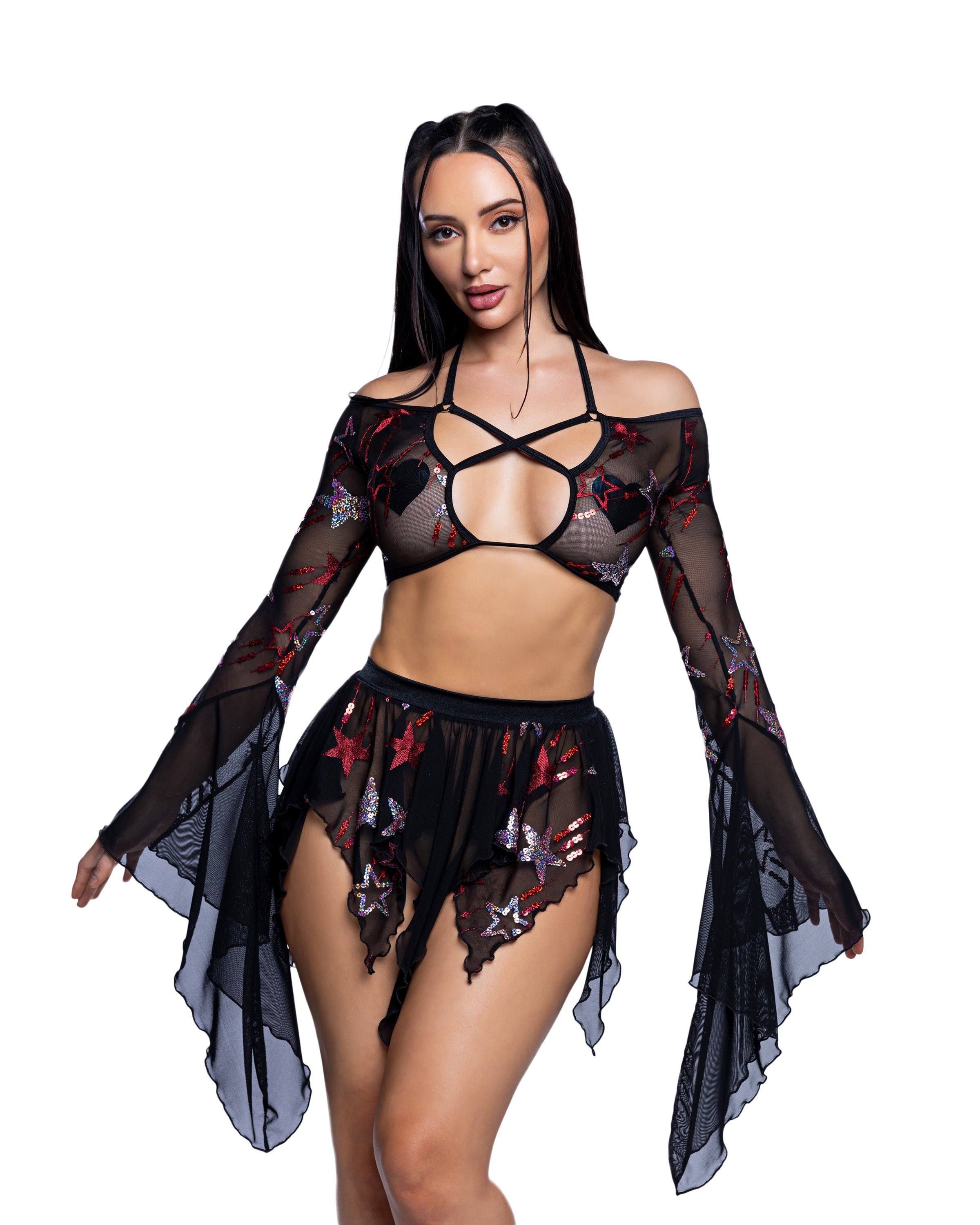 Sequin Butterfly Top & Skirt Set