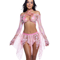 Sequin Butterfly Top & Skirt Set