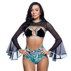 Mesh Bell-Sleeve Shrug
